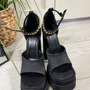 Versace Black Platform Sandals with Gold Accents